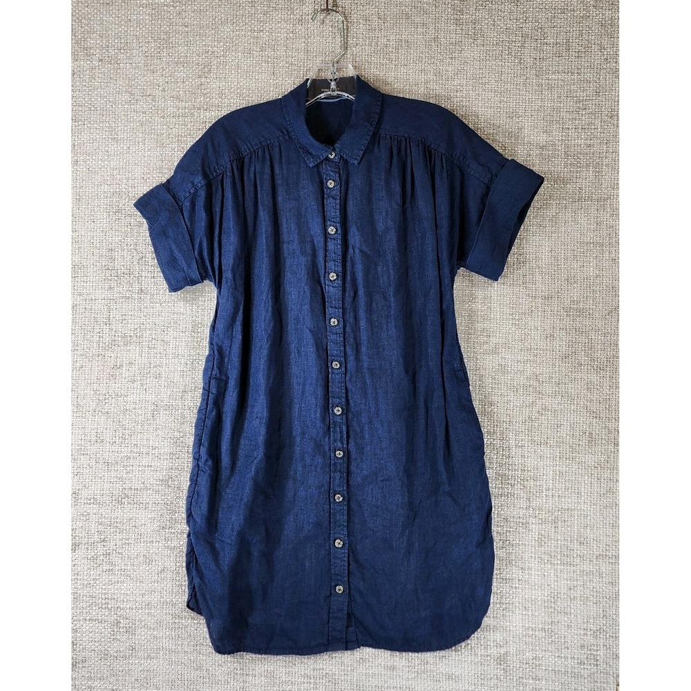 J.Crew Baird McNutt Shirt Dress Womens SP Navy Irish Linen Relaxed Fit Beach